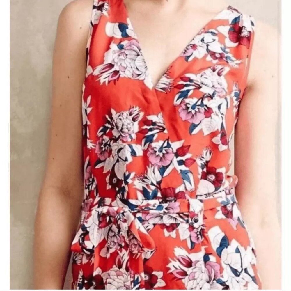 YUMI KIM Red Floral 100% Silk Flower District Sleeveless Pantsuit Size S